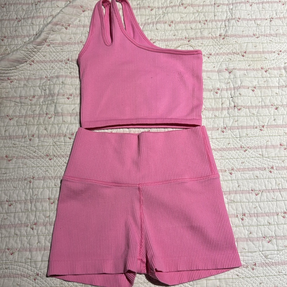 Pink One Shoulder Ribbed Crop Top - Picture 5 of 5